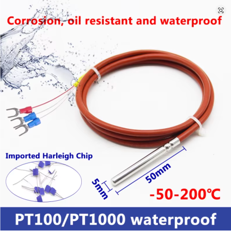 PT100 RTD Sensor 3 Tela Ø5×50mm | Waterproof | 1m