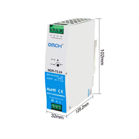 Furnizues Energjie OMCH DIN Rail NDR-75-24 24V 3.2A 75W | Smarttronik Kosovë Prishtinë