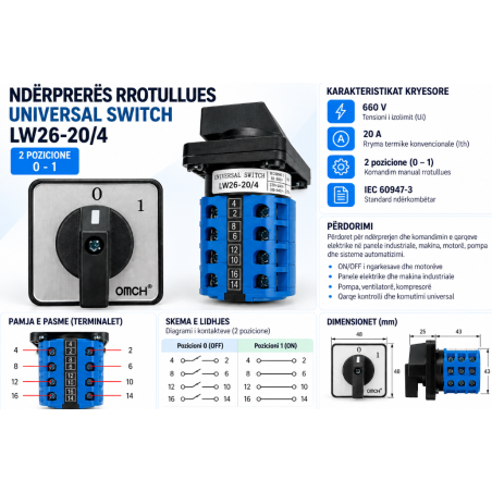 Ndërprerës Rrotullues 0-1 20A LW26-20/4 | Smarttronik Kosovë
