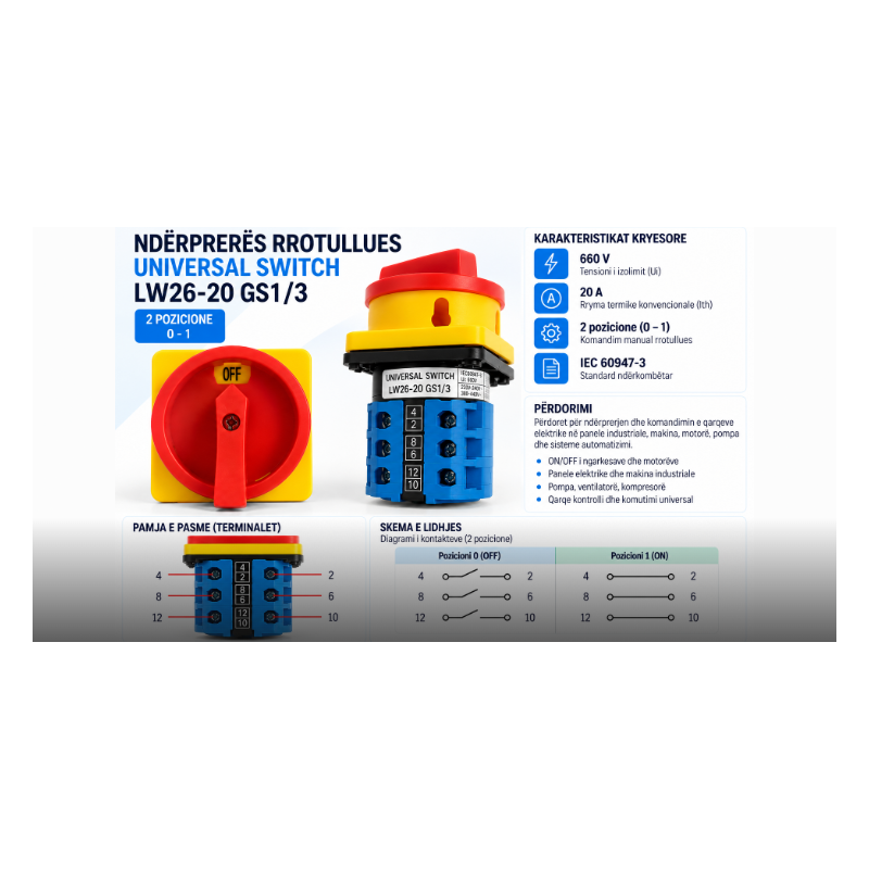 Ndërprerës Rrotullues 3P ON/OFF 20A LW26-20 GS1/3 | Smarttronik