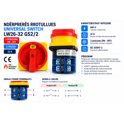 Ndërprerës Rrotullues ON/OFF 2P 32A LW26-32 GS2/2 | Smarttronik