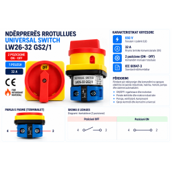 Ndërprerës Rrotullues ON/OFF 1P 32A LW26-32 GS2/1 | Smarttronik