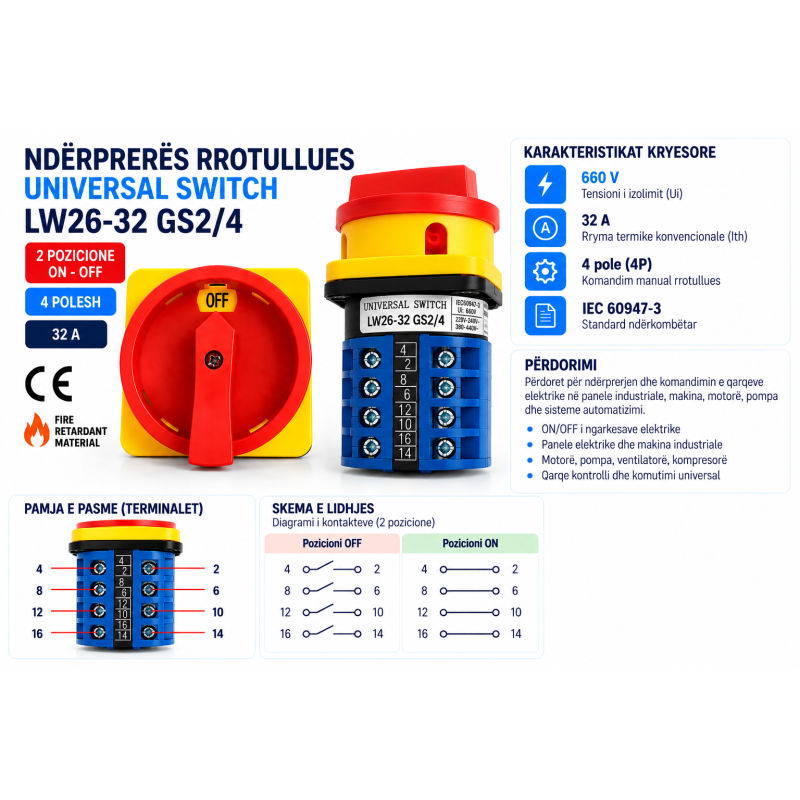 Ndërprerës Rrotullues ON/OFF 4P 32A LW26-32 GS2/4 | Smarttronik