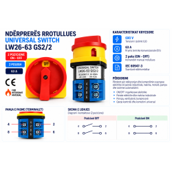 Ndërprerës Rrotullues ON/OFF 2P 63A LW26-63 GS2/2 | Smarttronik