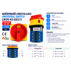 Ndërprerës Rrotullues ON/OFF 3P 63A LW26-63 GS2/3 | Smarttronik