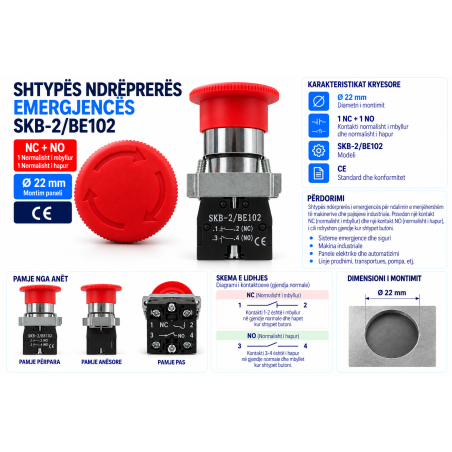 Buton Emergjence NC+NO Ø22mm SKB-2/BE102-101 | Smarttronik