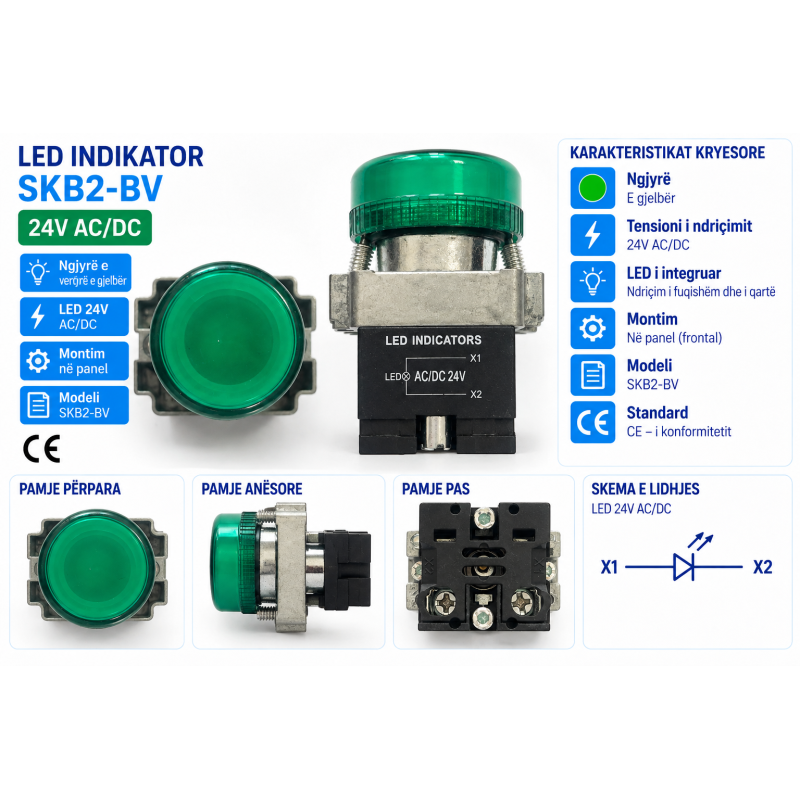 LED Indikator i Gjelbër 24V AC/DC SKB2-BV | Smarttronik Kosovë
