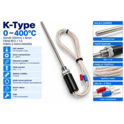 ermocuple Tip K 200mm Ø6mm M12 0–400°C | Smarttronik