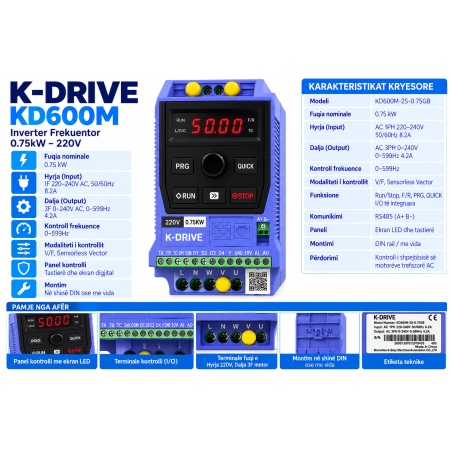 Inverter Frekuentor 0.75kW 220V KD600M | Smarttronik Kosovë