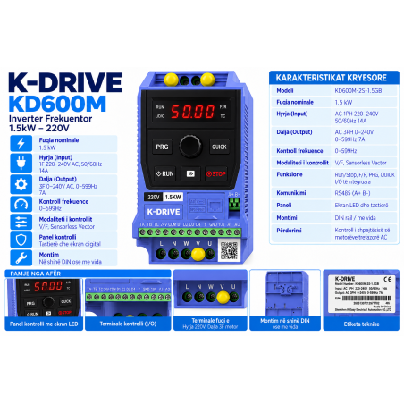 Inverter Frekuentor 1.5kW – 220V, KD600M-2S-1.5GB