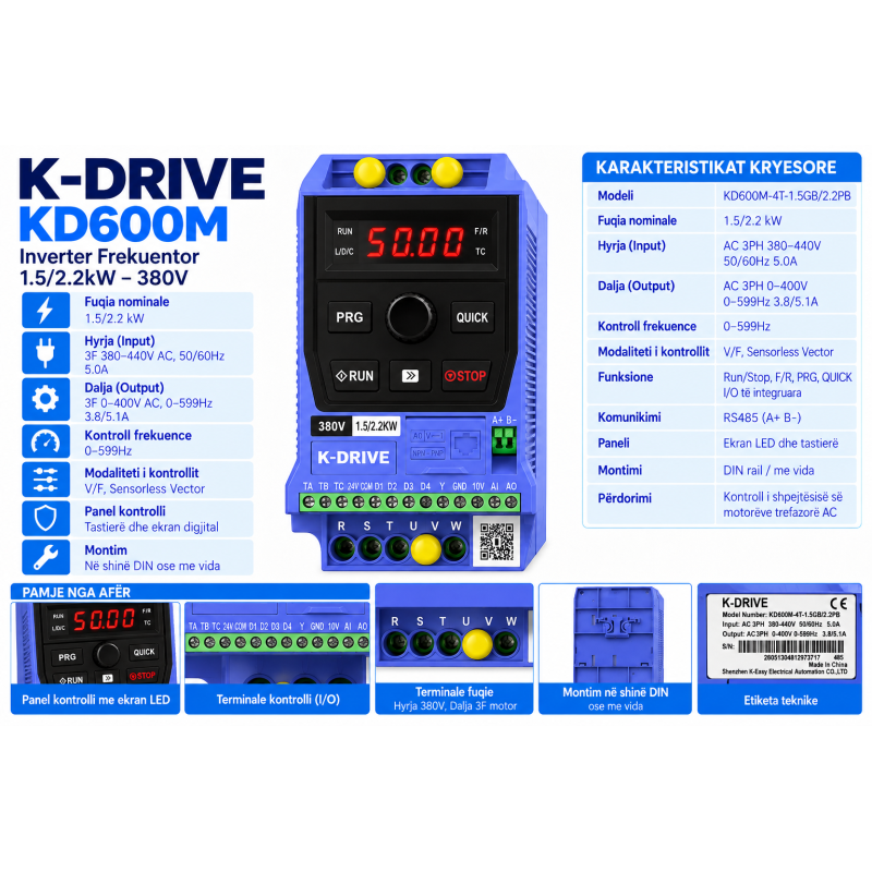 Inverter Frekuentor KD600M – 1.5/2.2kW, 380V