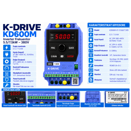 Inverter Frekuentor KD600M 5.5/7.5kW 380V CE | Smarttronik Kosovë