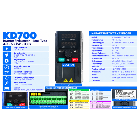 Inverter Frekuentor KD700 4/5.5kW 380V 1200Hz | Smarttronik