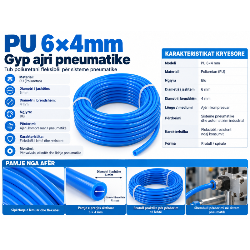 Gyp Pneumatik PU 6×4mm i Kaltër | Smarttronik
