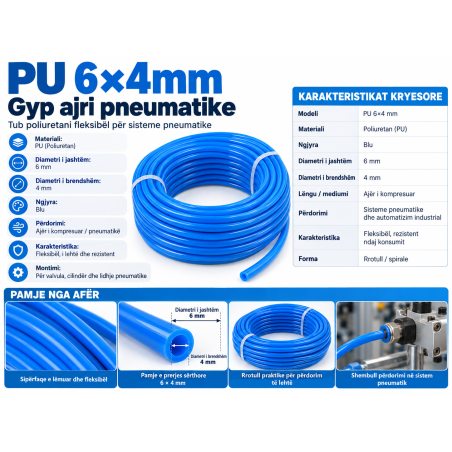 Gyp Pneumatik PU 6×4mm i Kaltër | Smarttronik