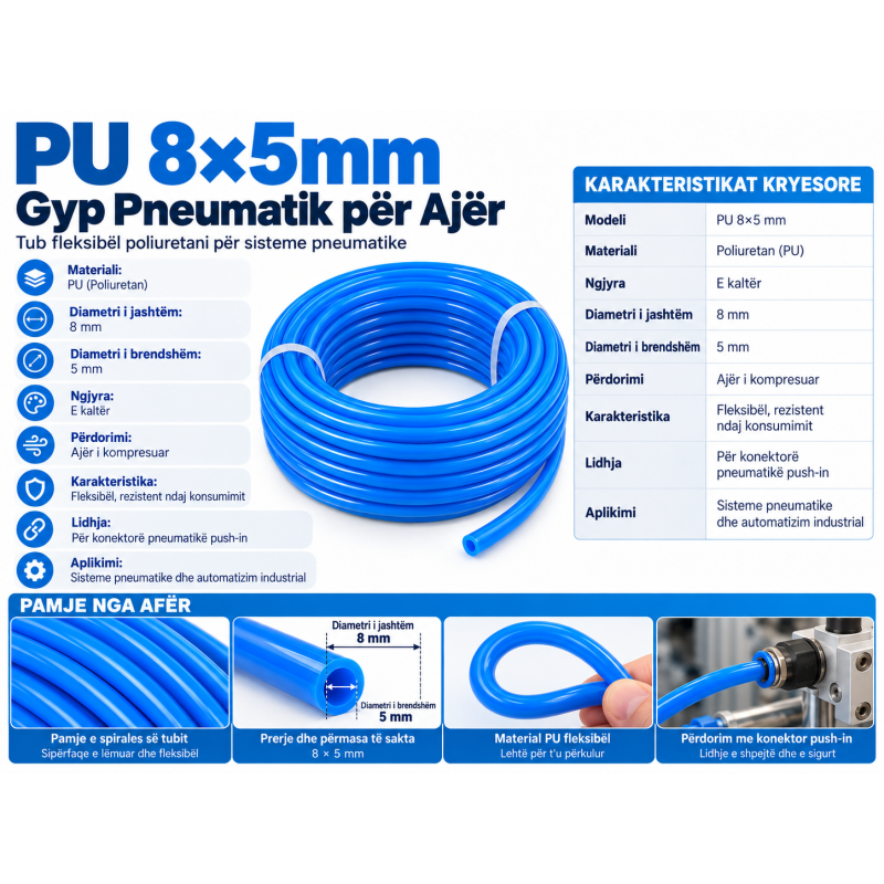 Gyp Pneumatik PU 8×5mm i Kaltër | Smarttronik