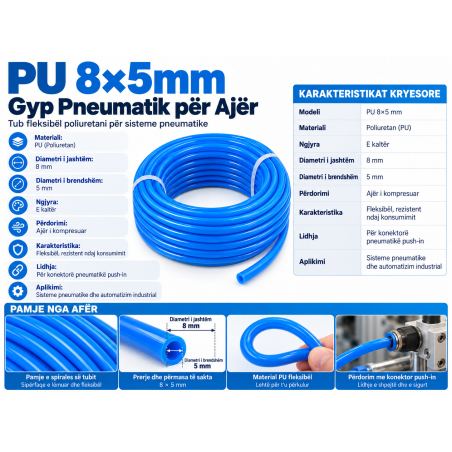 Gyp Pneumatik PU 8×5mm i Kaltër | Smarttronik